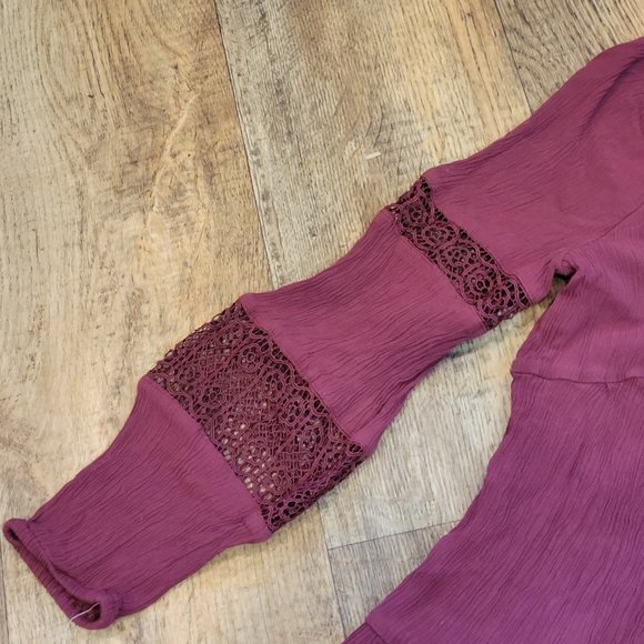 Old Navy Crepe Burgundy Long Sleeve Babydoll Smock Dress Size Small - Picture 4 of 8